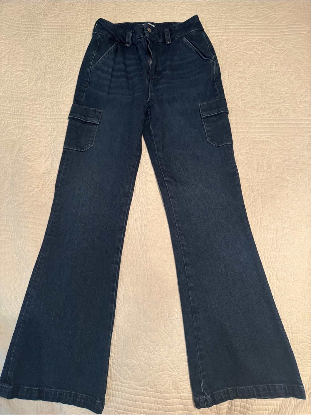 Women's Dark Blue Cargo Flare Jeans